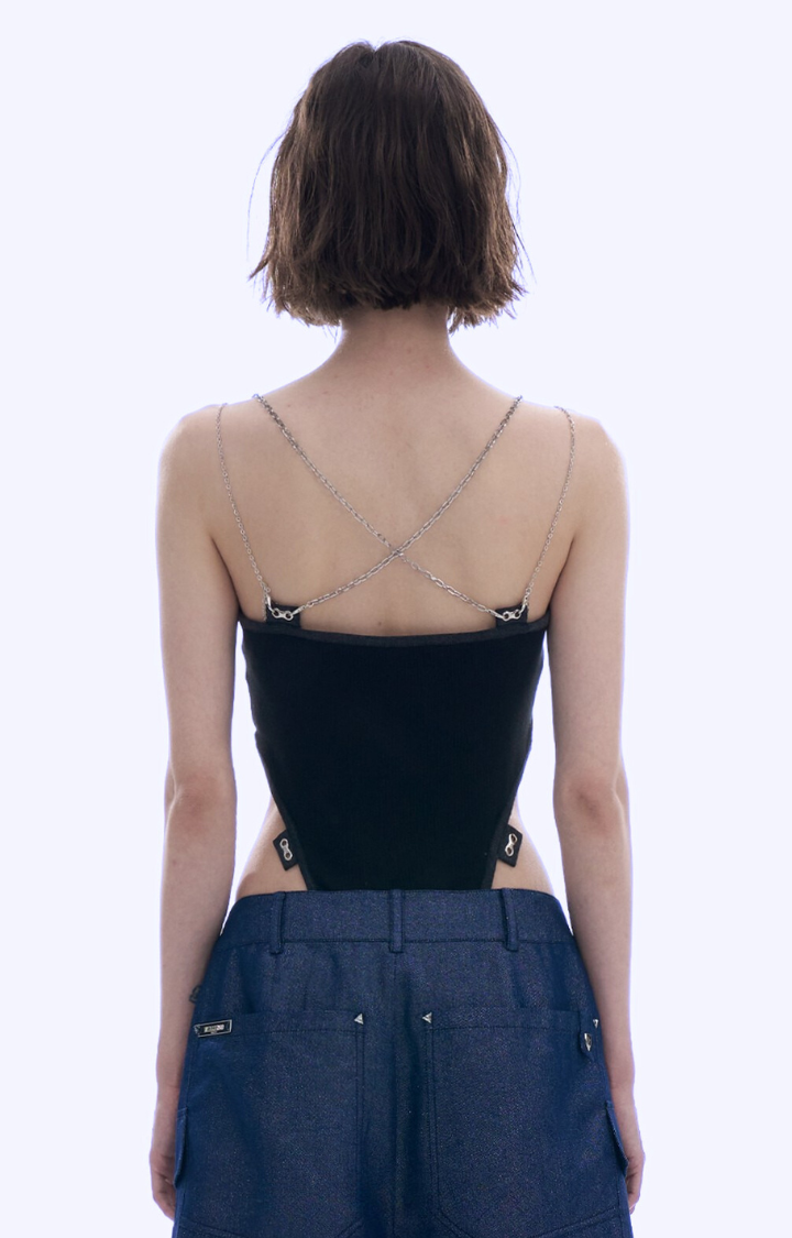 CHAIN ME UP SCULPT BODYSUIT IN NOIR BLACK