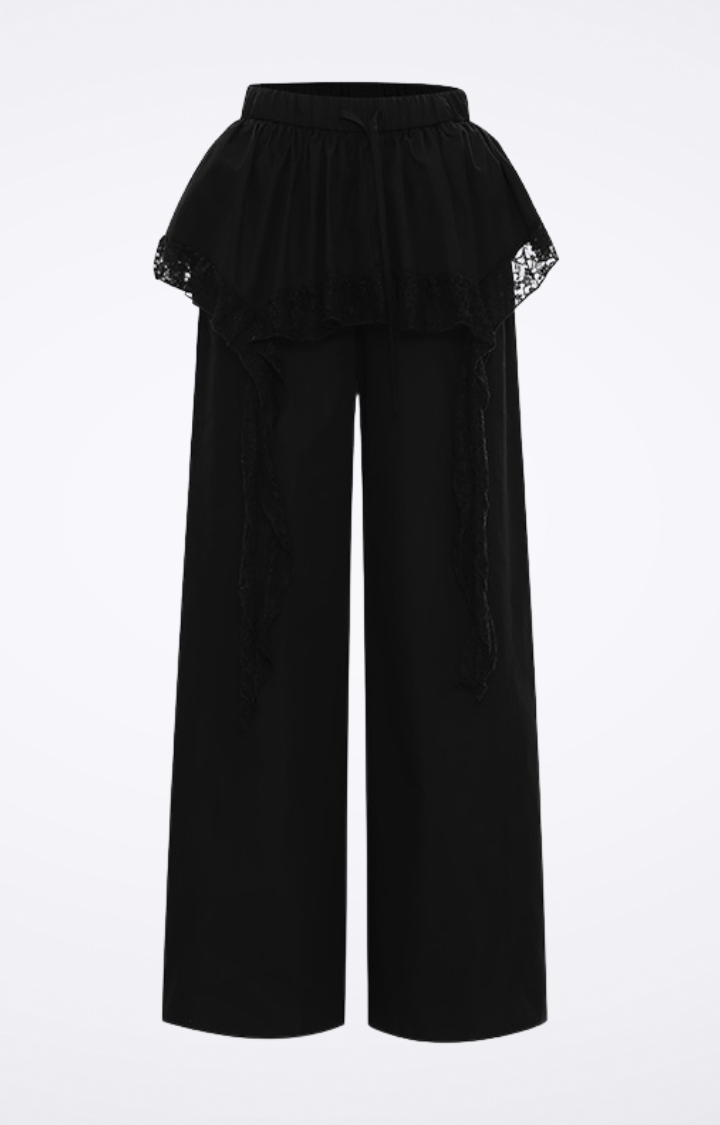 LACE TIERED SKIRT CARGO PANTS IN GOTHIC REBEL LACE