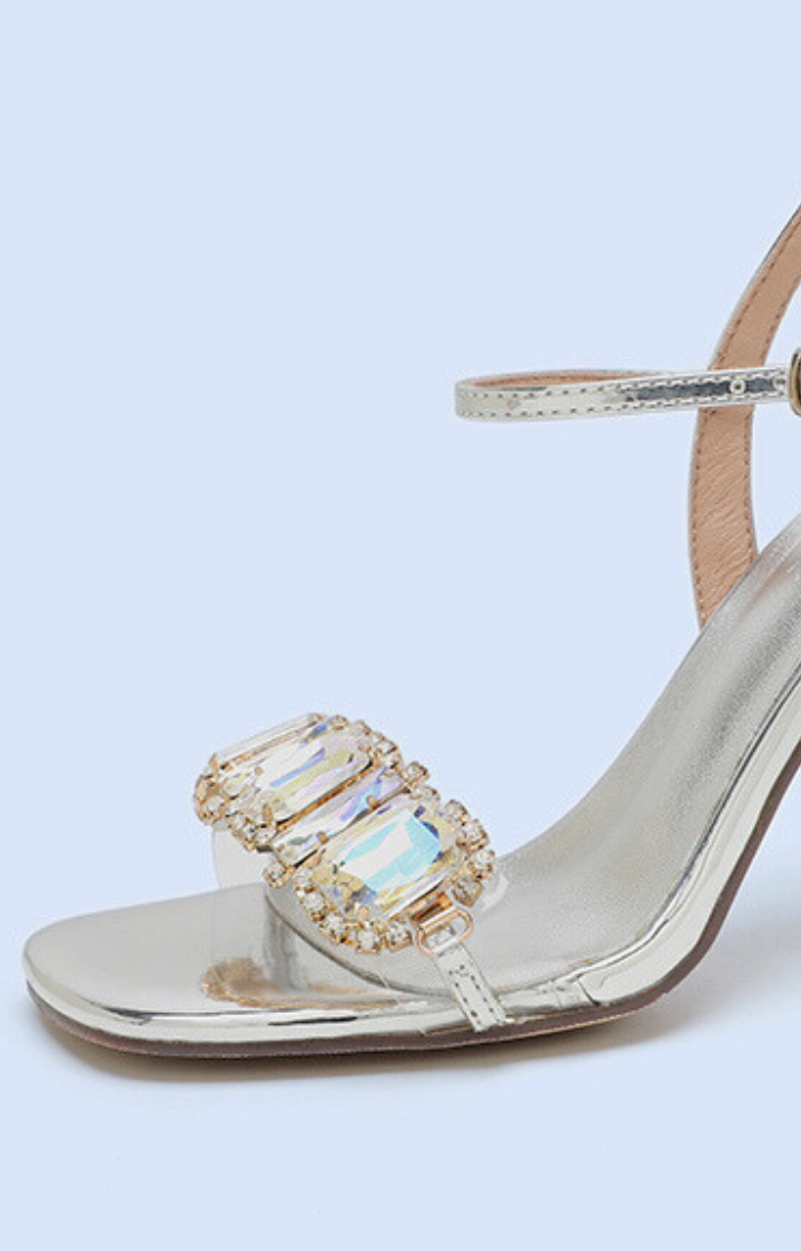 GILDED PRISM CRYSTAL SANDALS IN MOONLIT ICE
