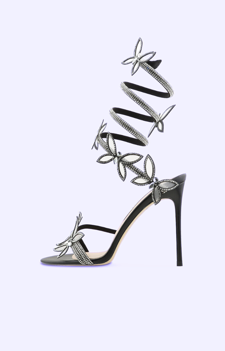 CELESTIAL BIND LAMBSKIN STILETTO SANDALS – VEIL BLACK