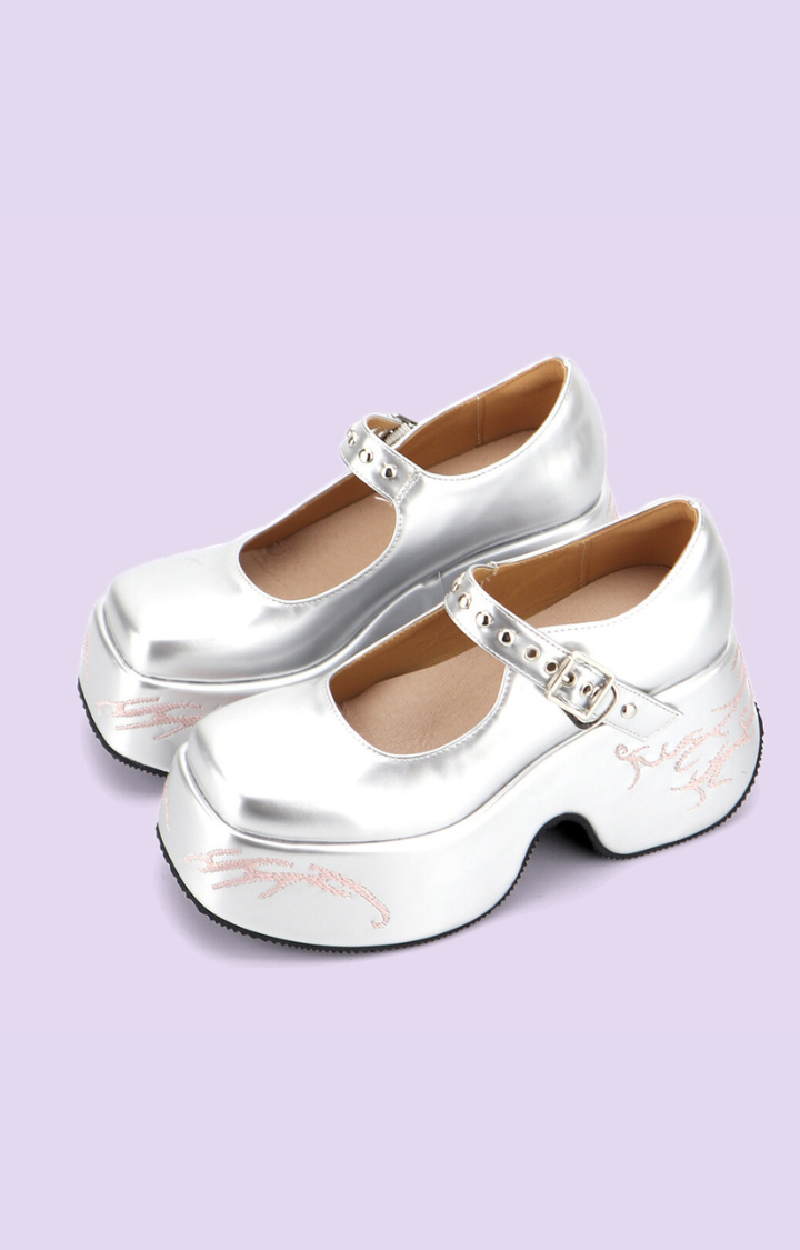 FLAME-STITCHED MARY JANES – MOLTEN COWHIDE