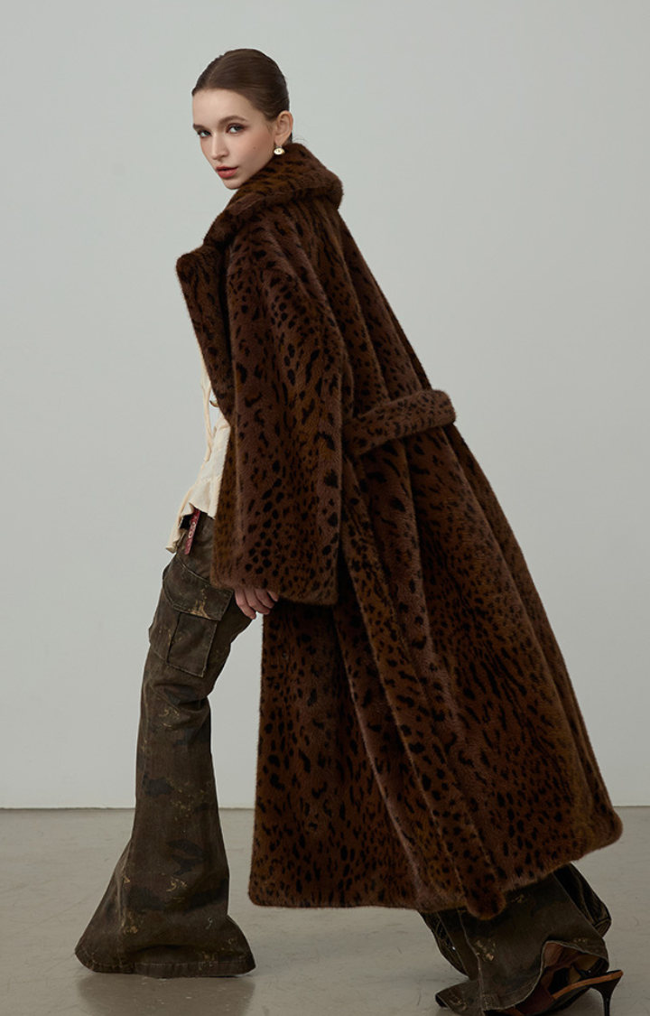 WILD GRACE LEOPARD FAUX FUR MAXI COAT IN BROWN LEOPARD