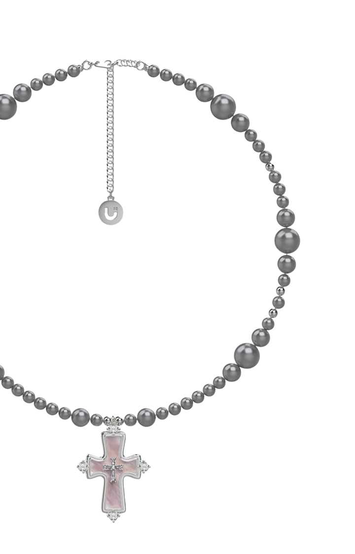 GRAY PRAYER ROSARY NECKLACE