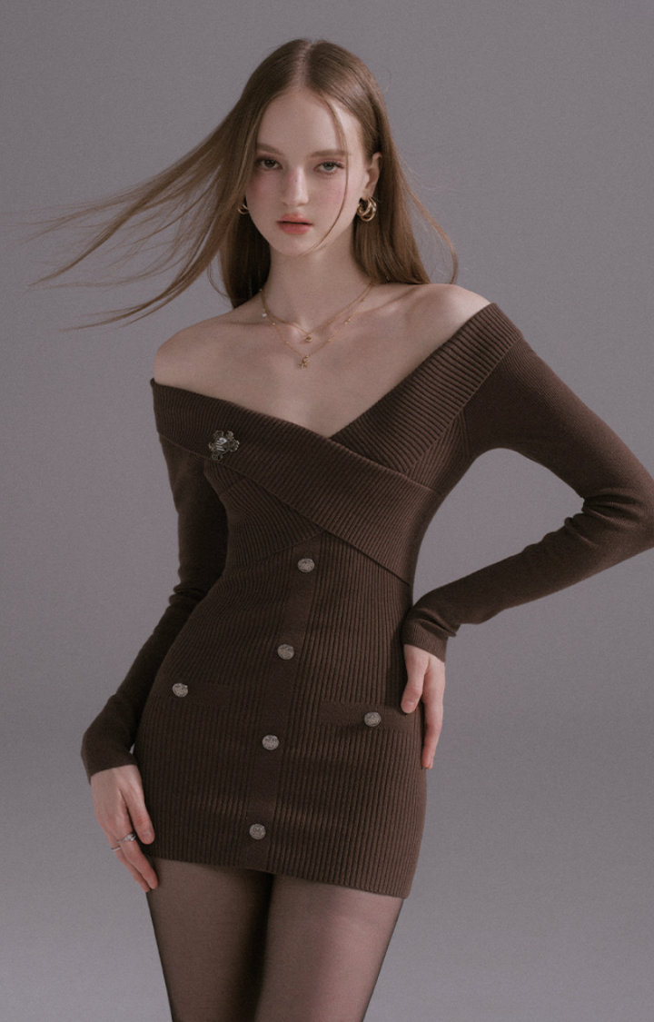 BITTER MUSE OFF-SHOULDER KNIT MINI DRESS