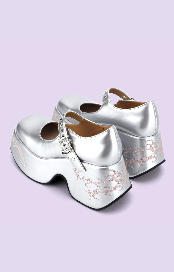 FLAME-STITCHED MARY JANES – MOLTEN COWHIDE