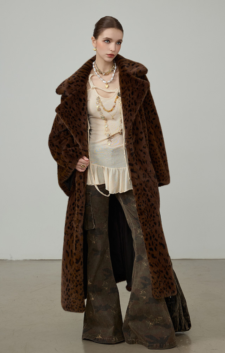 WILD GRACE LEOPARD FAUX FUR MAXI COAT IN BROWN LEOPARD