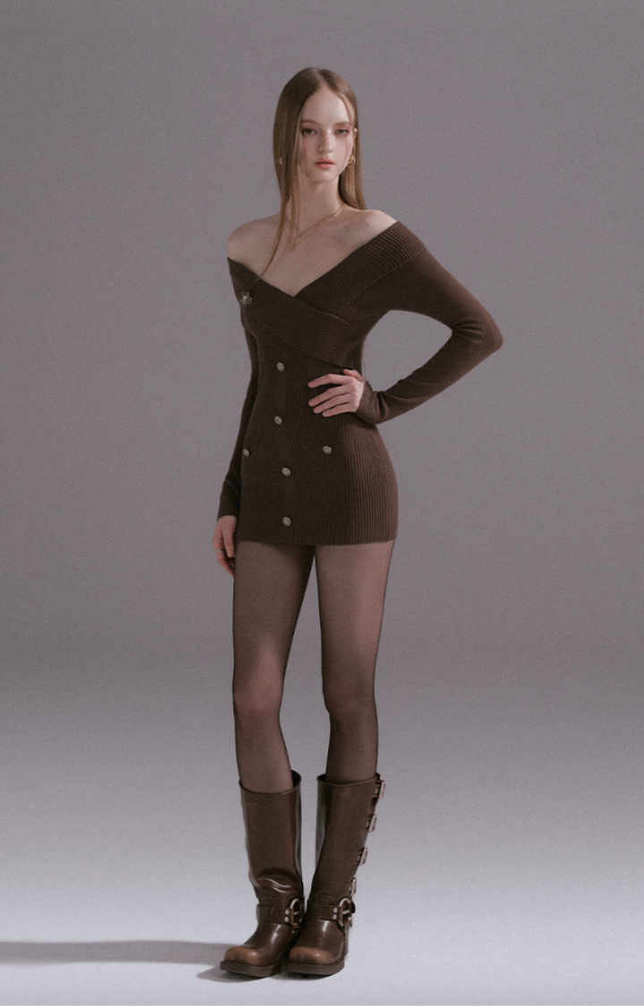 BITTER MUSE OFF-SHOULDER KNIT MINI DRESS