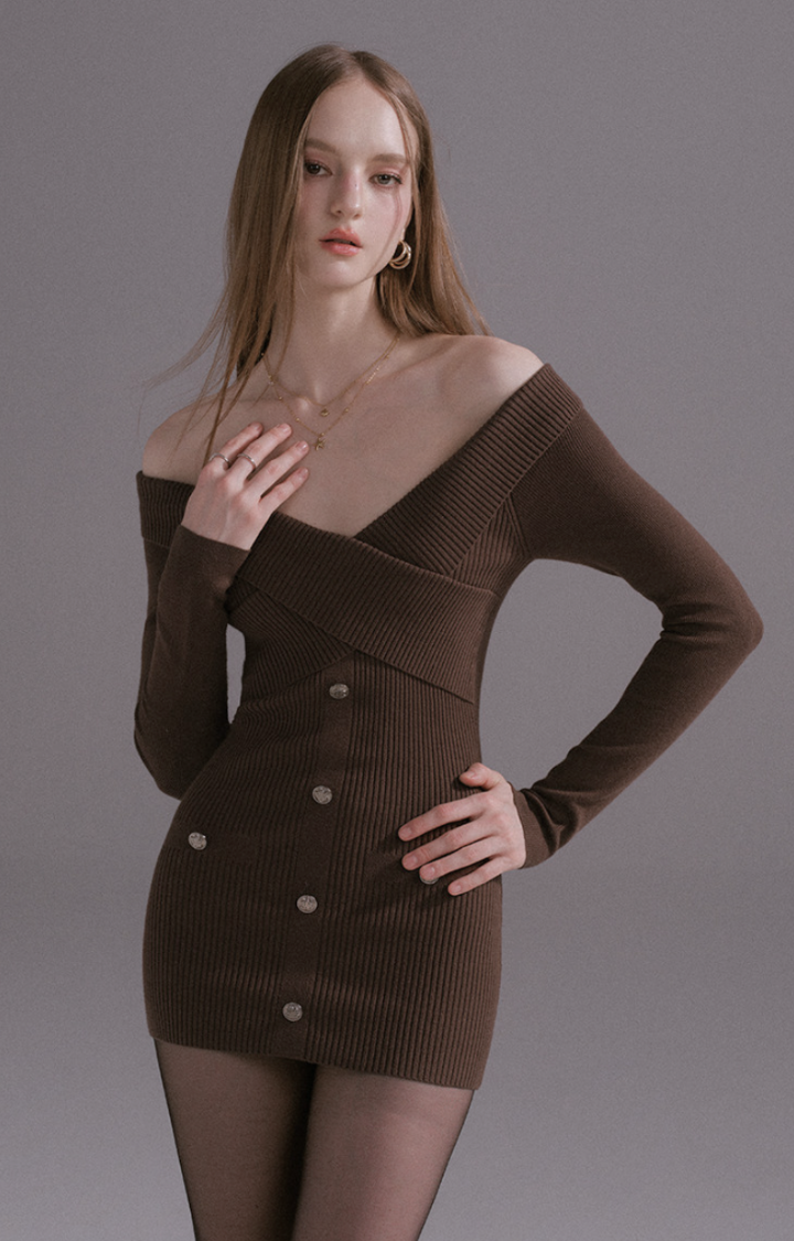 BITTER MUSE OFF-SHOULDER KNIT MINI DRESS
