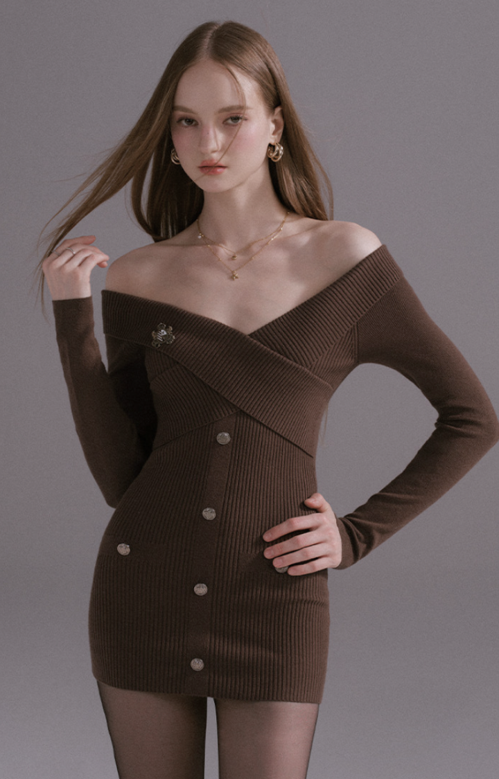 BITTER MUSE OFF-SHOULDER KNIT MINI DRESS