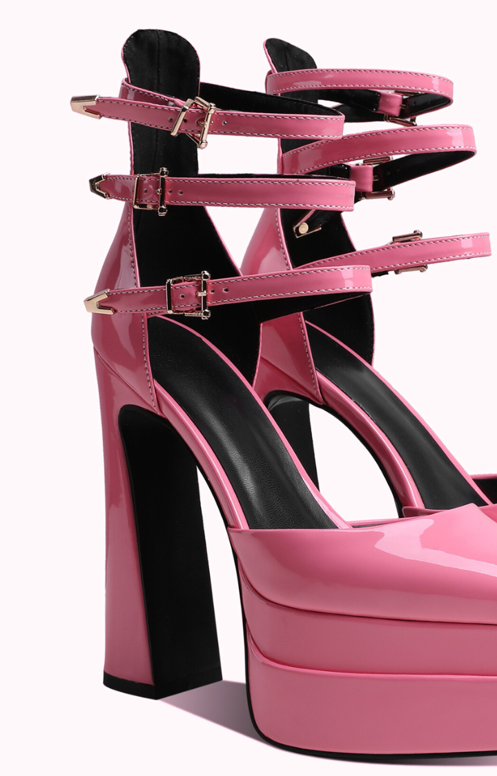 RIOT PATENT TRIPLE-STRAP PLATFORMS - CANDY RIOT