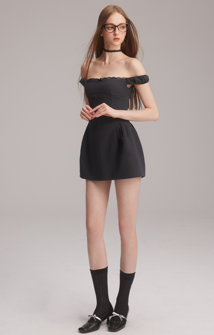 BRAT BABE POP-SQUARE MINI DRESS IN NIGHTFALL GRAY