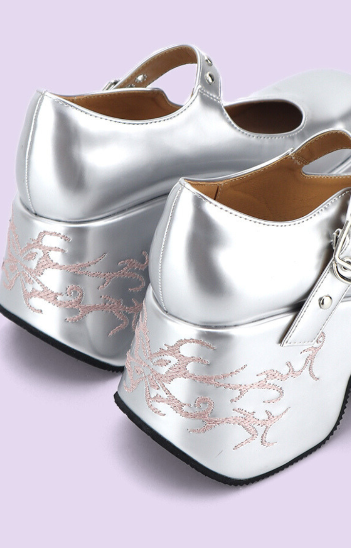 FLAME-STITCHED MARY JANES – MOLTEN COWHIDE