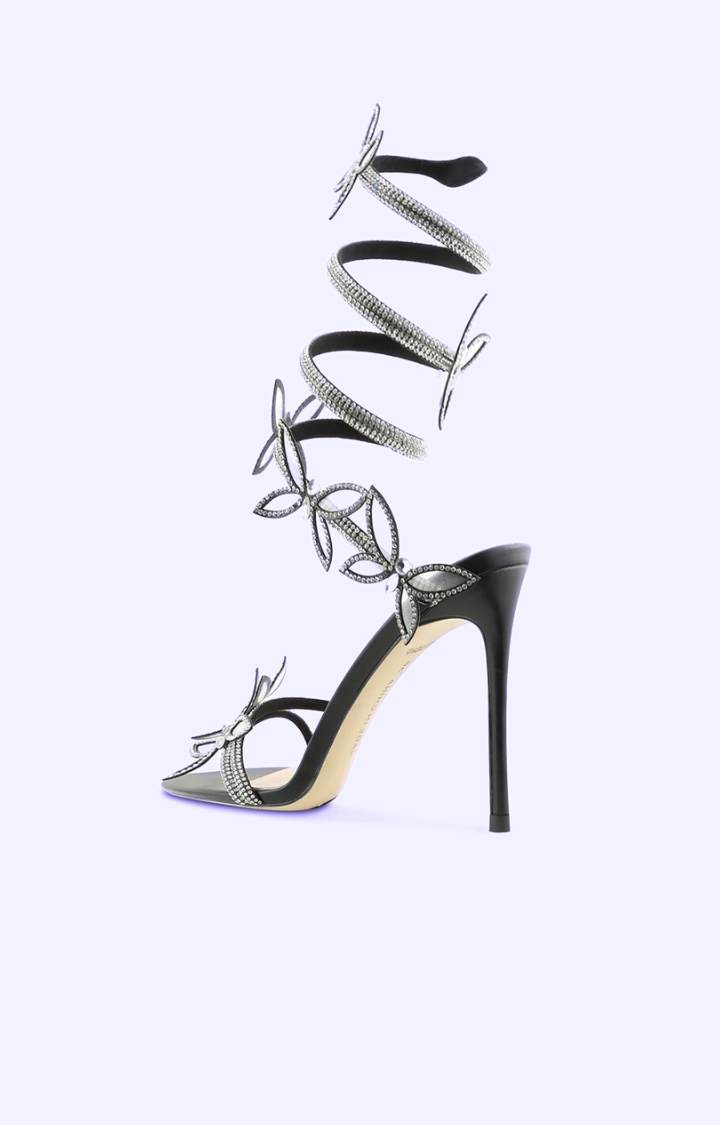 CELESTIAL BIND LAMBSKIN STILETTO SANDALS – VEIL BLACK