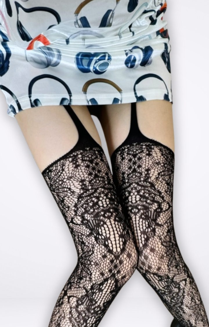 SPIKED LACE GARTER TIGHTS – NOIR VENOM SERIES