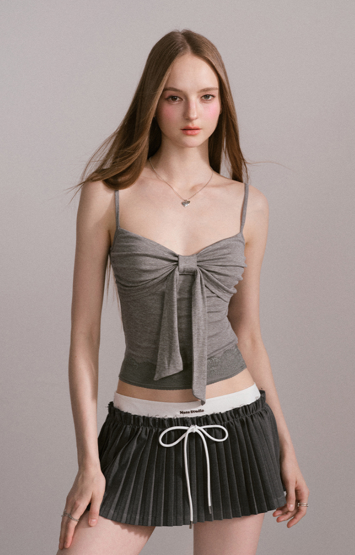 BOW RUCHED CAMI SET IN MOONSTONE GREY(2 PIECE)