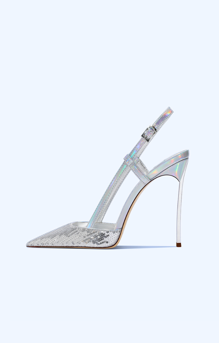 GLITTER BRAT STARLIGHT SLINGBACK STILETTOS IN CHROME DESIRE