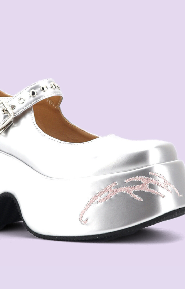 FLAME-STITCHED MARY JANES – MOLTEN COWHIDE