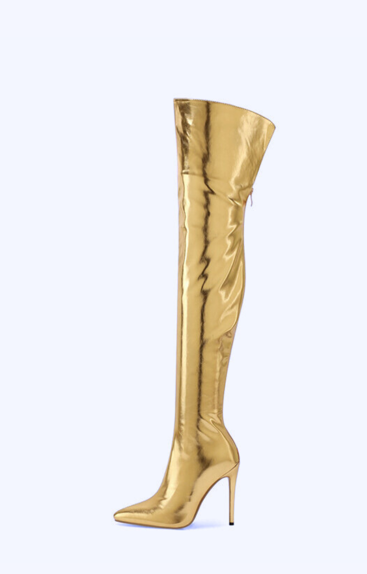 STARLUST OVER-THE-KNEE BOOTS IN GOLD FEVER