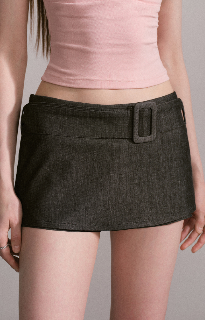 WIDE BELT WHISPER MINI SKIRT IN HADOW DENIM NOIR