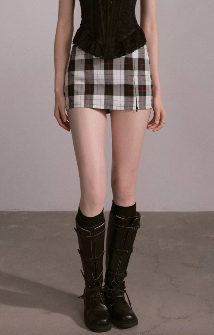 NO SIGNAL PLAID MICRO SKIRT