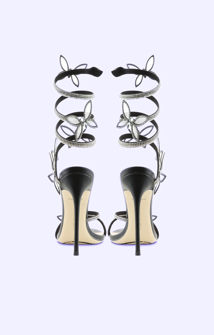 CELESTIAL BIND LAMBSKIN STILETTO SANDALS – VEIL BLACK
