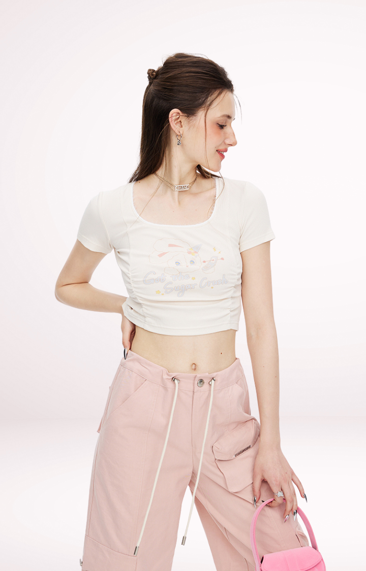 SUGAR CRUSH BUNNY CROPPED TEE  BABY PINK / CREAMY WHITE