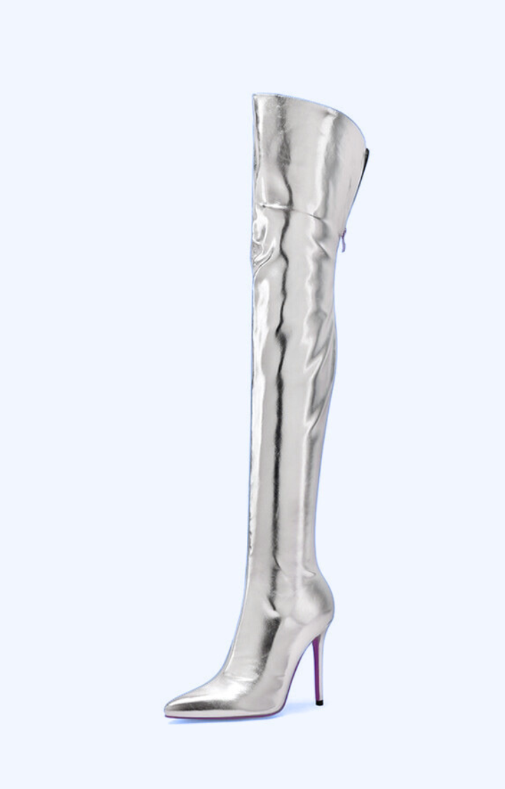 STARLUST OVER-THE-KNEE BOOTS IN COSMIC CHROME