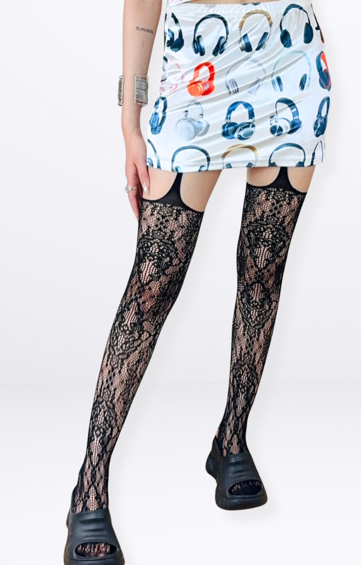 SPIKED LACE GARTER TIGHTS – NOIR VENOM SERIES
