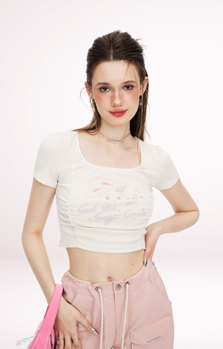 SUGAR CRUSH BUNNY CROPPED TEE  BABY PINK / CREAMY WHITE
