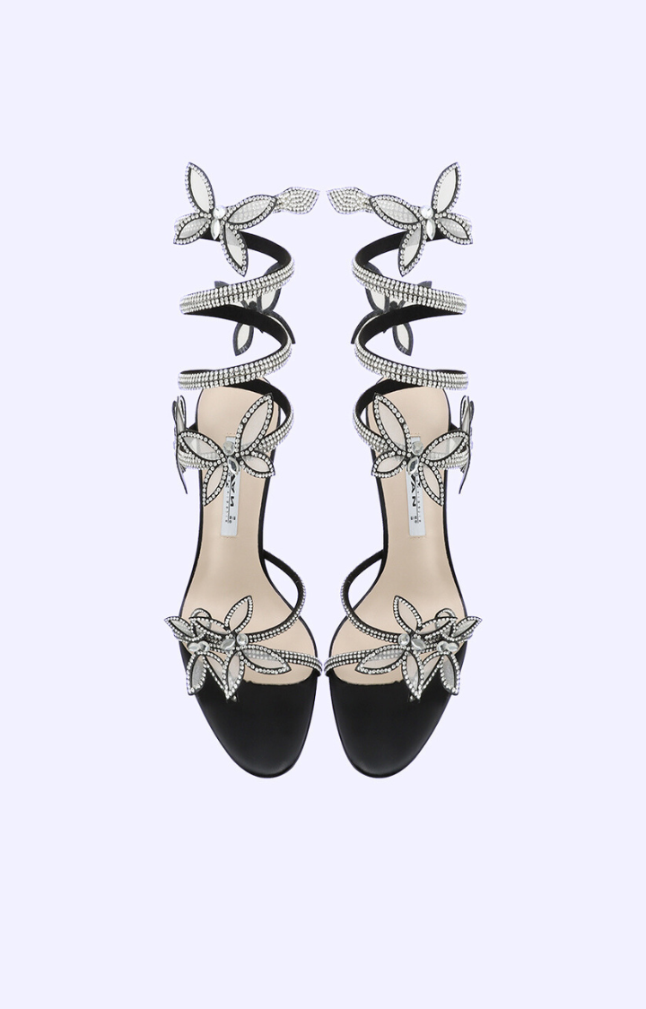 CELESTIAL BIND LAMBSKIN STILETTO SANDALS – VEIL BLACK