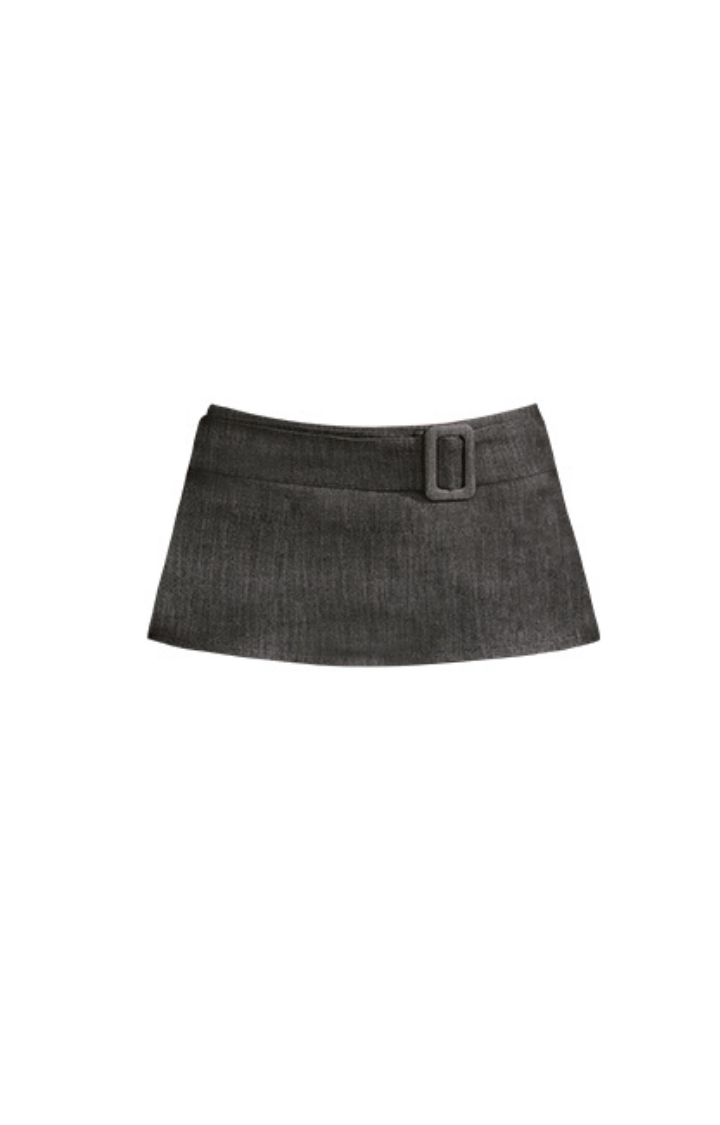 WIDE BELT WHISPER MINI SKIRT IN HADOW DENIM NOIR