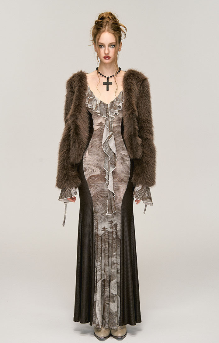 VENOM VEIL RUFFLE MAXI DRESS