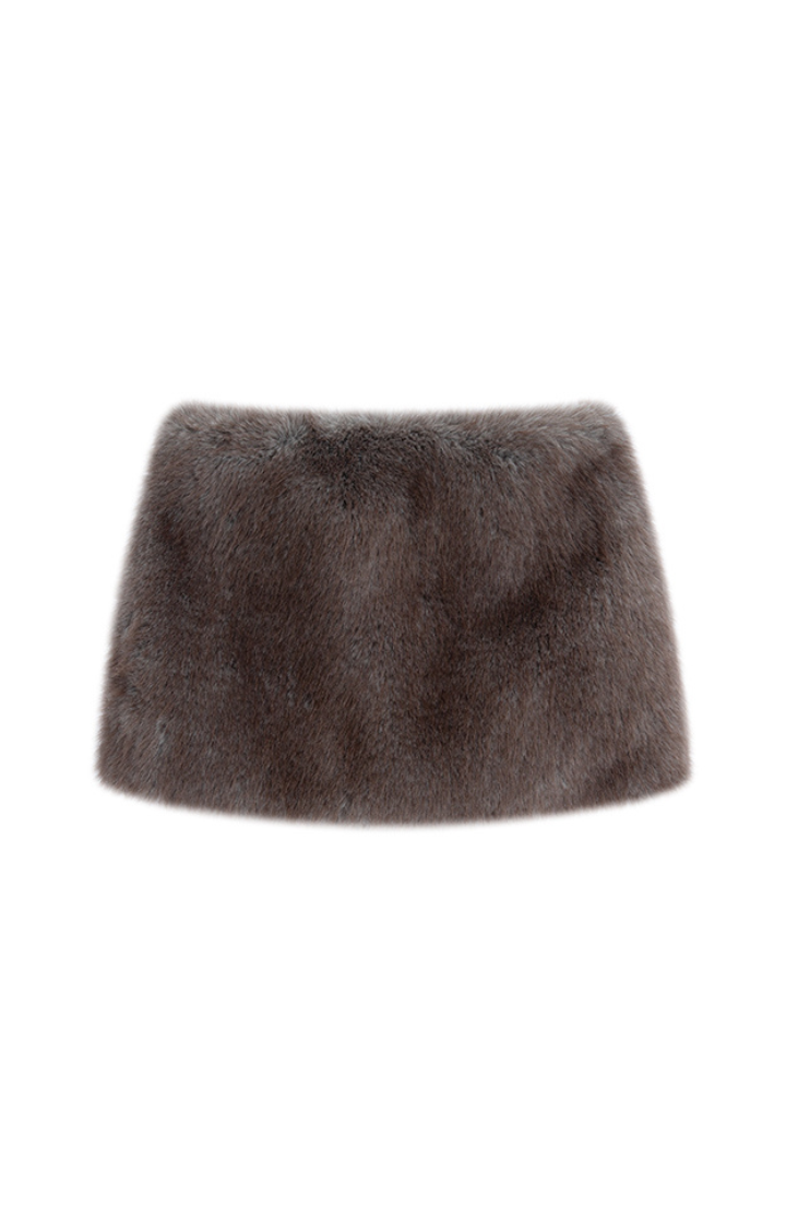 FAUX-FUR LOW-RISE MINI SKIRT IN FROST-GRAY VELVET