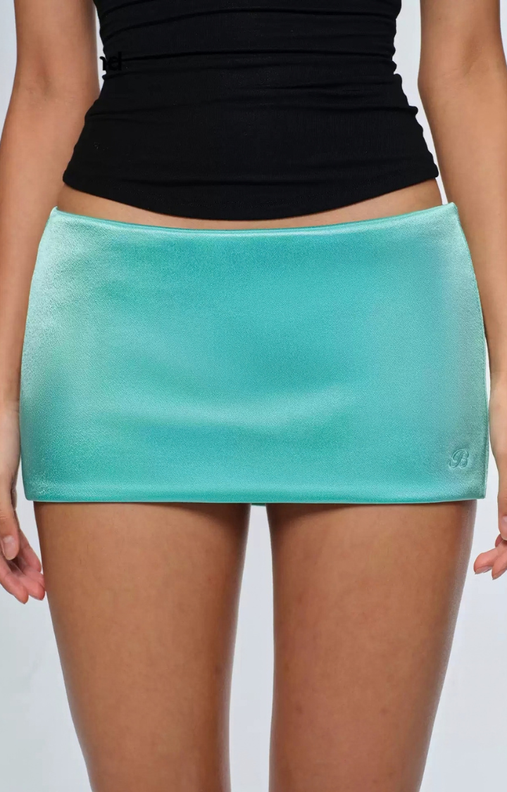 QUIET DAMAGE SATIN MINI SKORT IN TOXIC TIDE