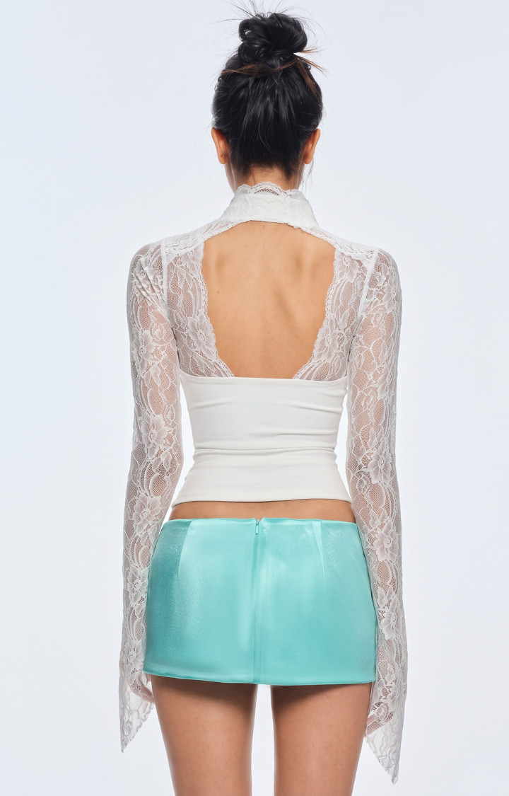 QUIET DAMAGE SATIN MINI SKORT IN TOXIC TIDE