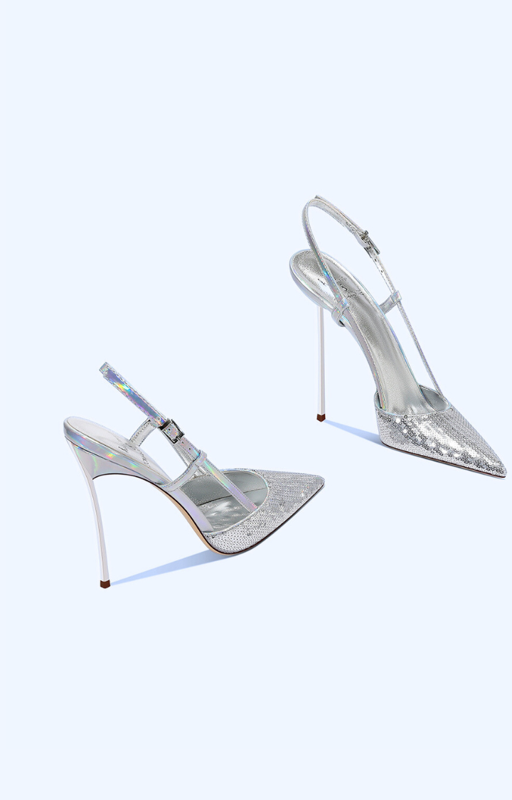 GLITTER BRAT STARLIGHT SLINGBACK STILETTOS IN CHROME DESIRE