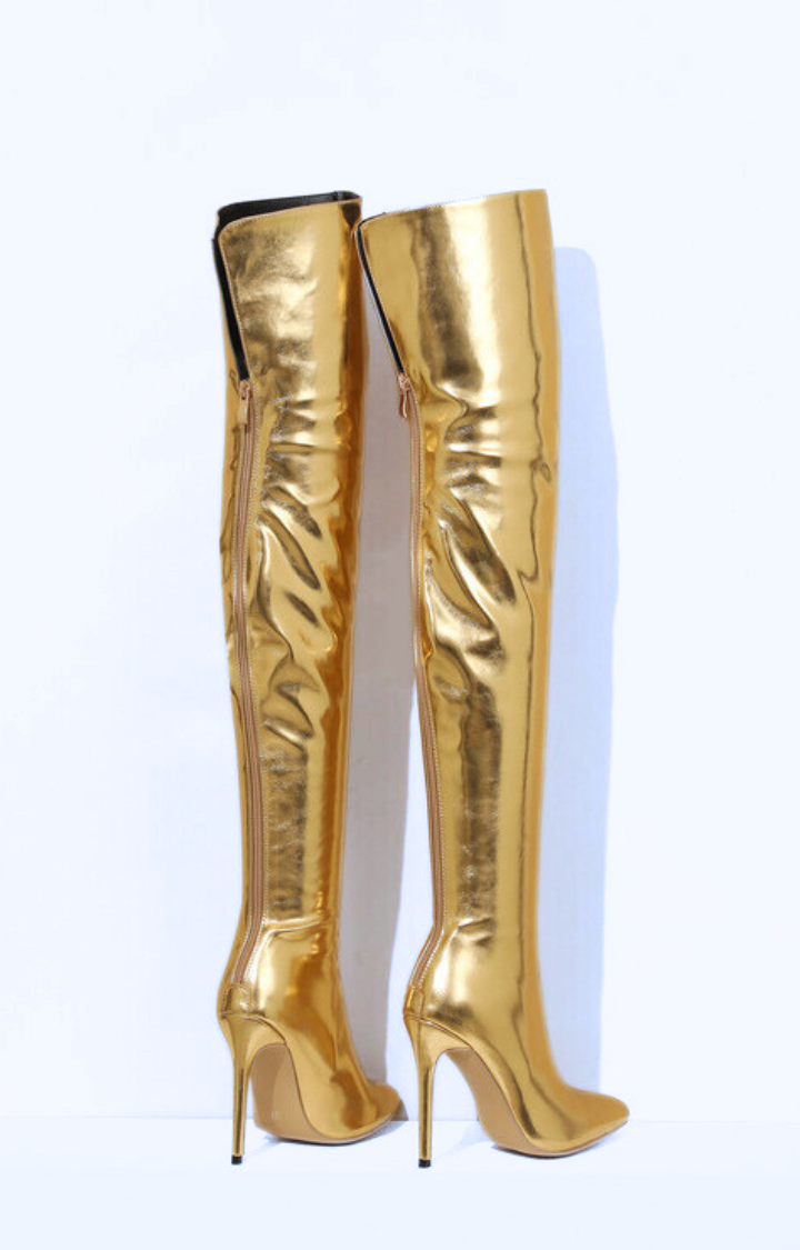 STARLUST OVER-THE-KNEE BOOTS IN GOLD FEVER