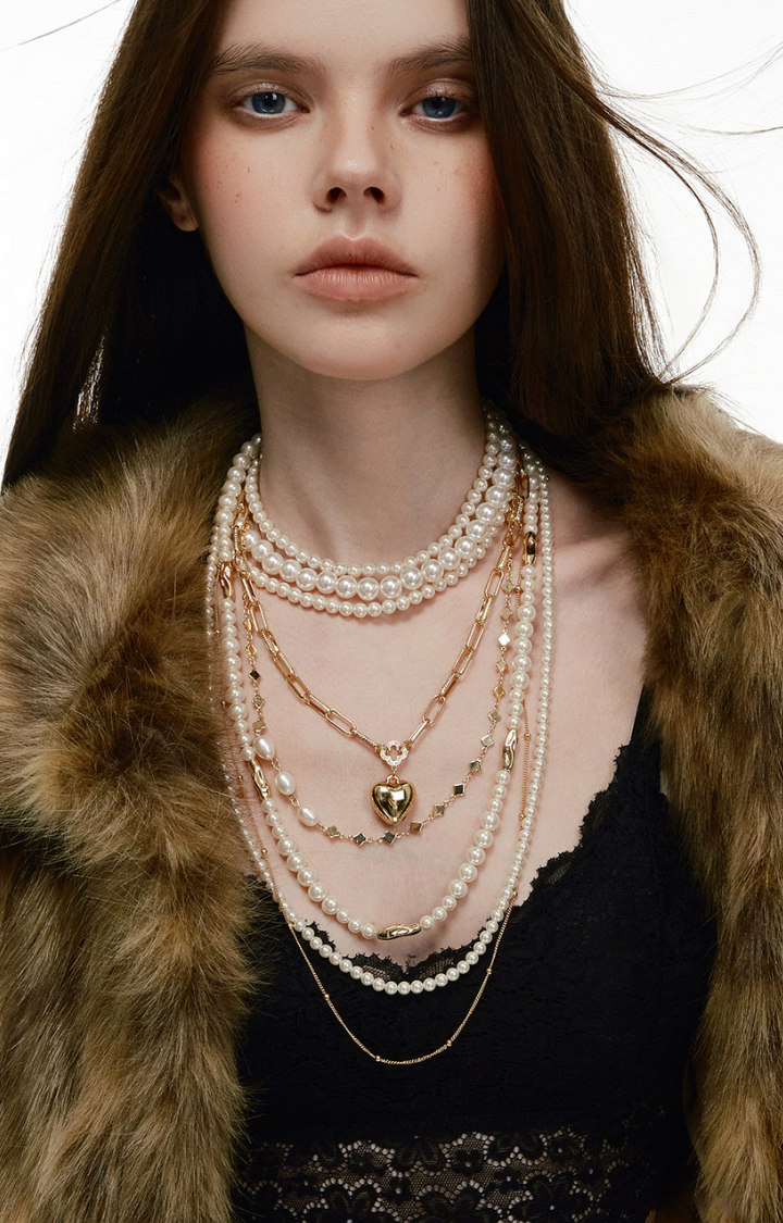 VENOMETTE PEARL HEART LAYERED NECKLACE