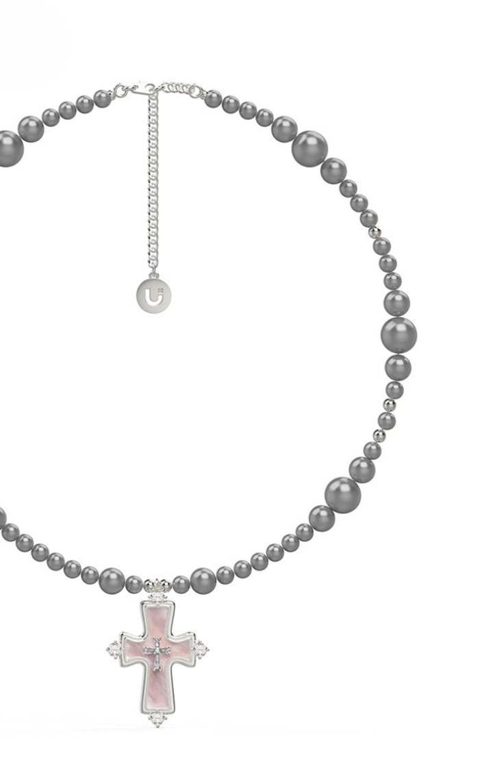 GRAY PRAYER ROSARY NECKLACE
