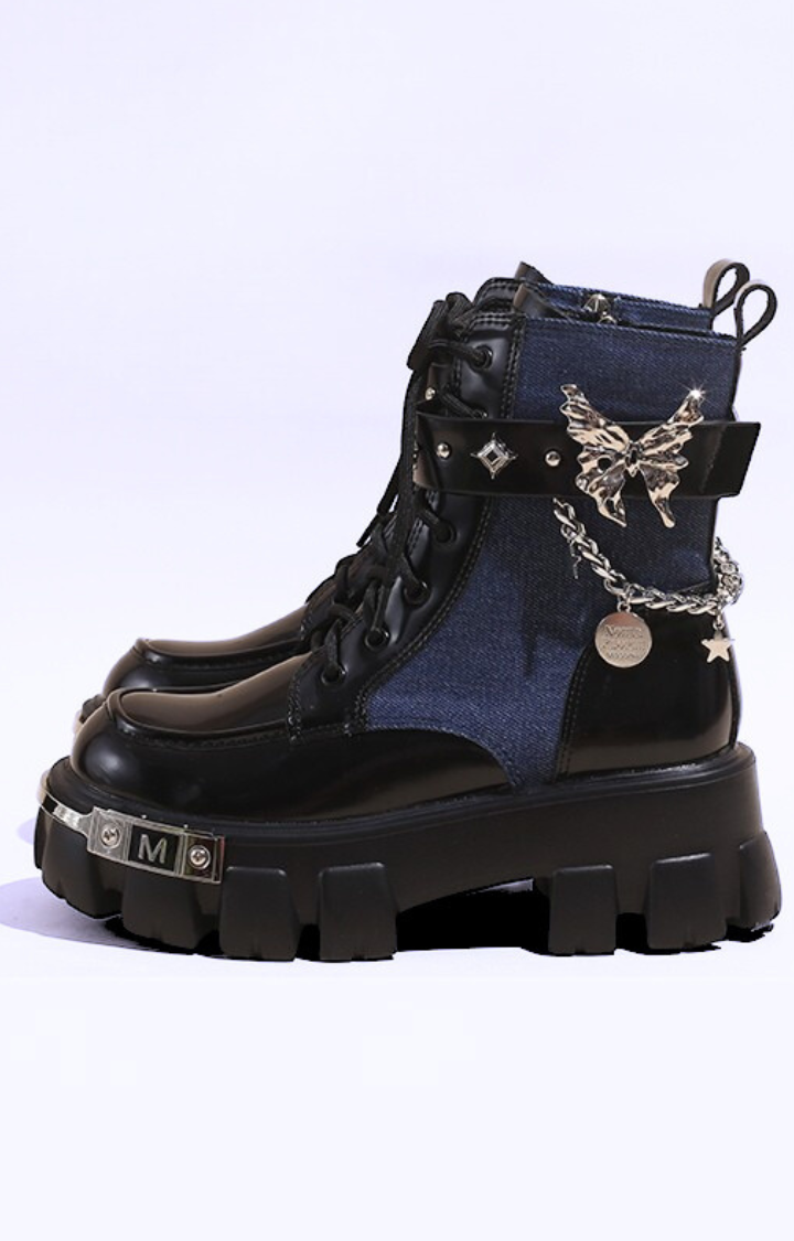BUTTERFLY RIOT PLATFORM BOOTS - DENIM VENOM