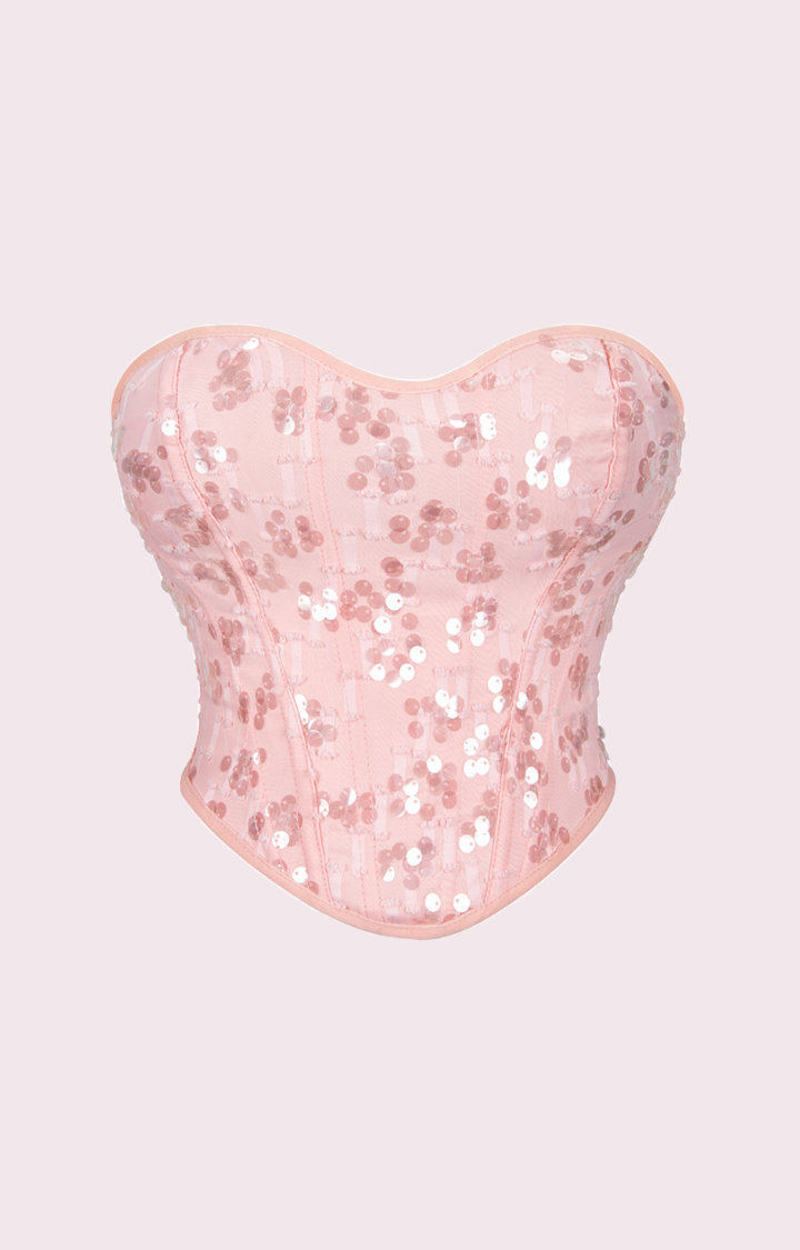 GLITTER BLOOM SEQUIN CORSET TOP - BLUSH DAZE