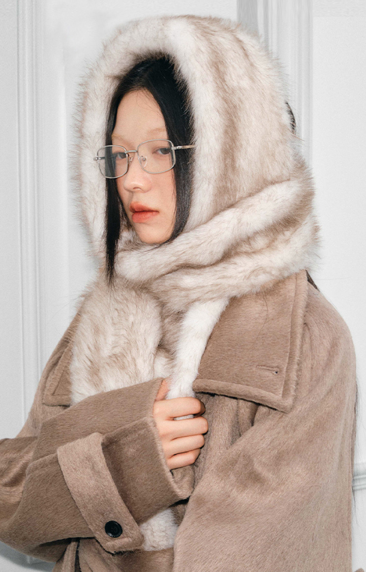 ETHEREAL FADE FAUX FUR LONG SCARF IN  MOCHA FAWN