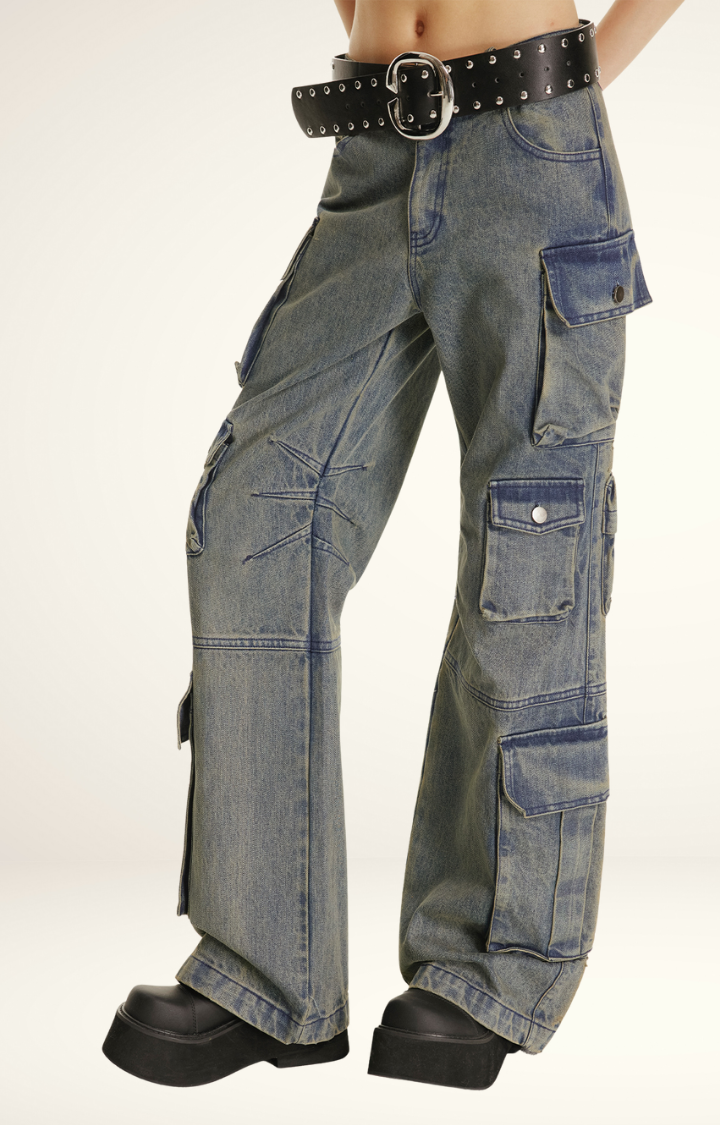 MIDNIGHT UTILITY MULTI-POCKET WASHED JEANS