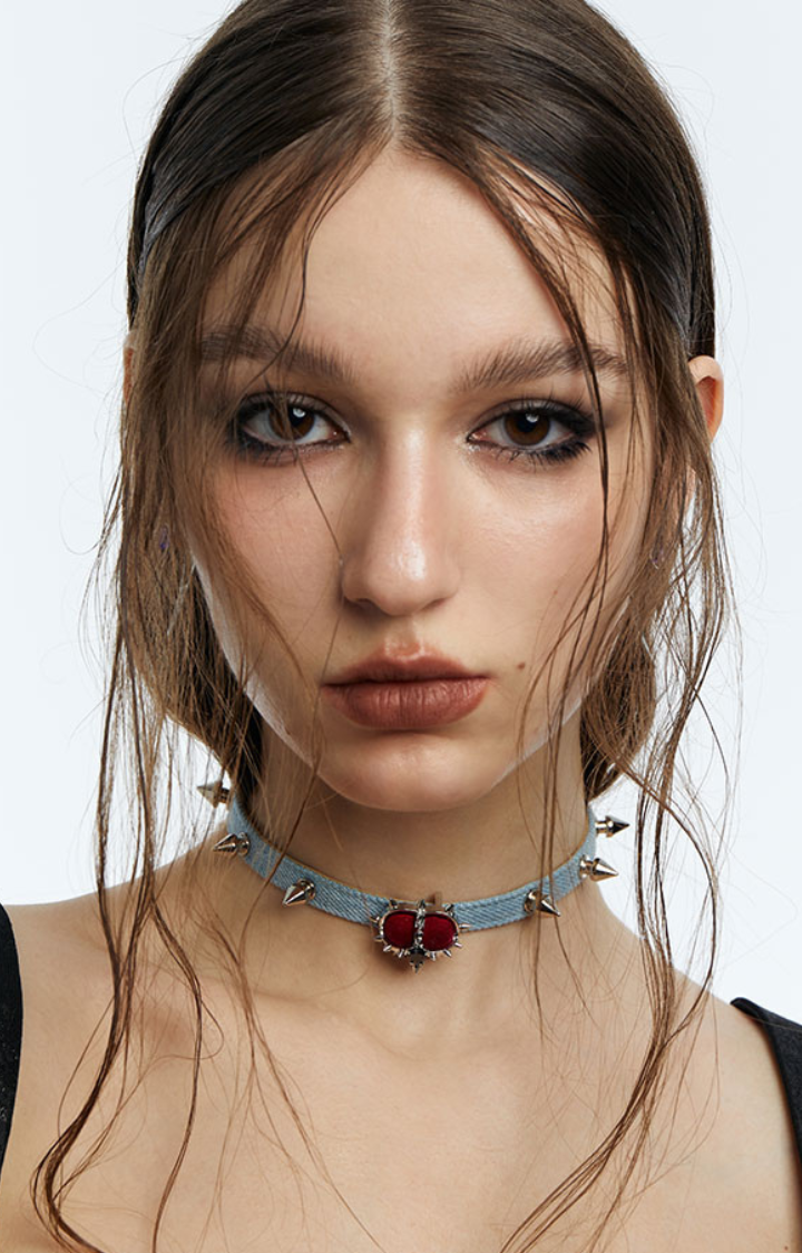 RIVET RED GEM DENIM CHOKER