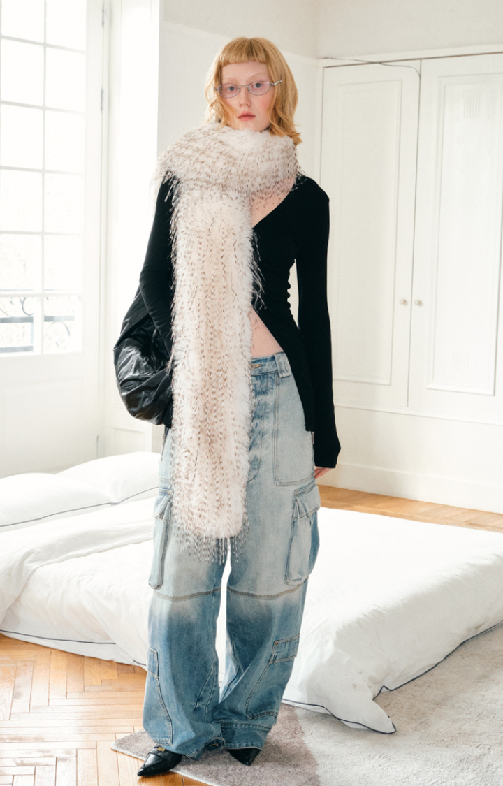 FROSTBITE LUXE FAUX FUR SCARF IN SNOW LEOPARD WHITE