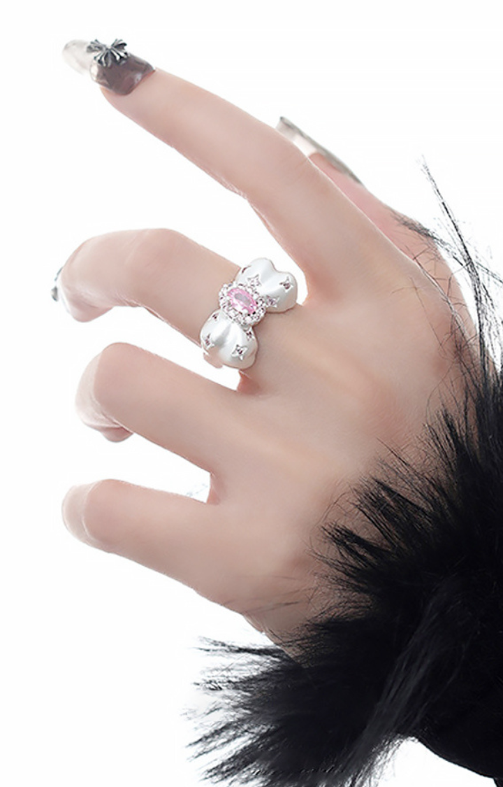 PINK RHINESTONE BOW RING