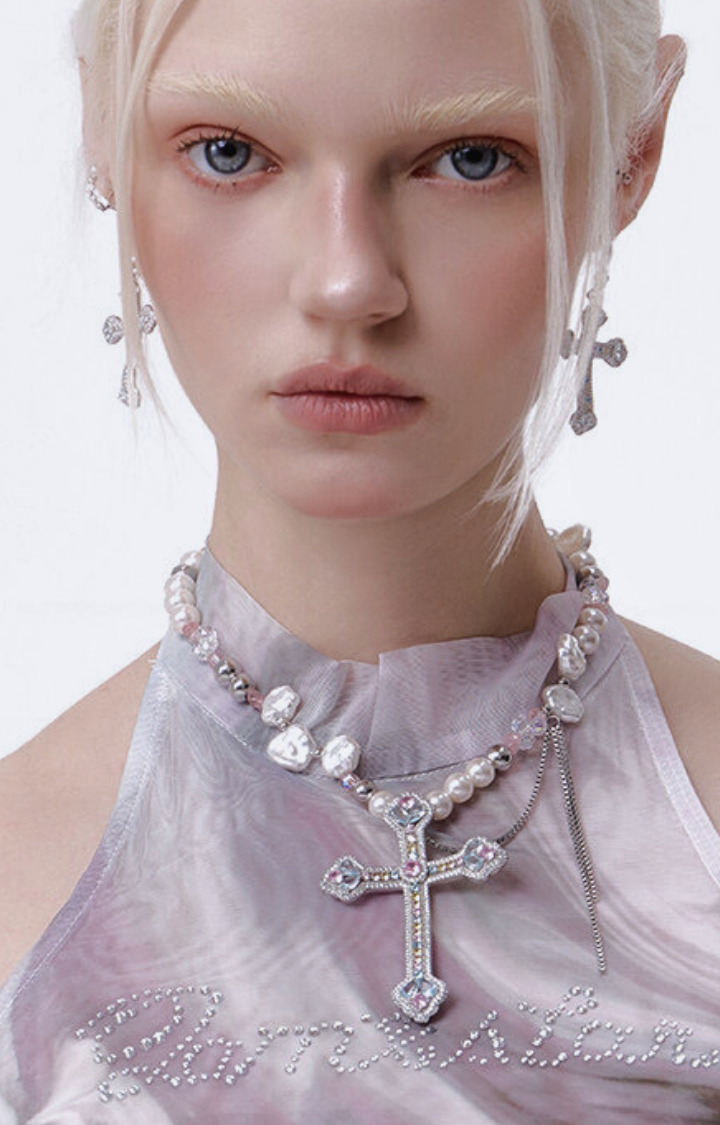 VOTIVE PEARL CROSS NECKLACE