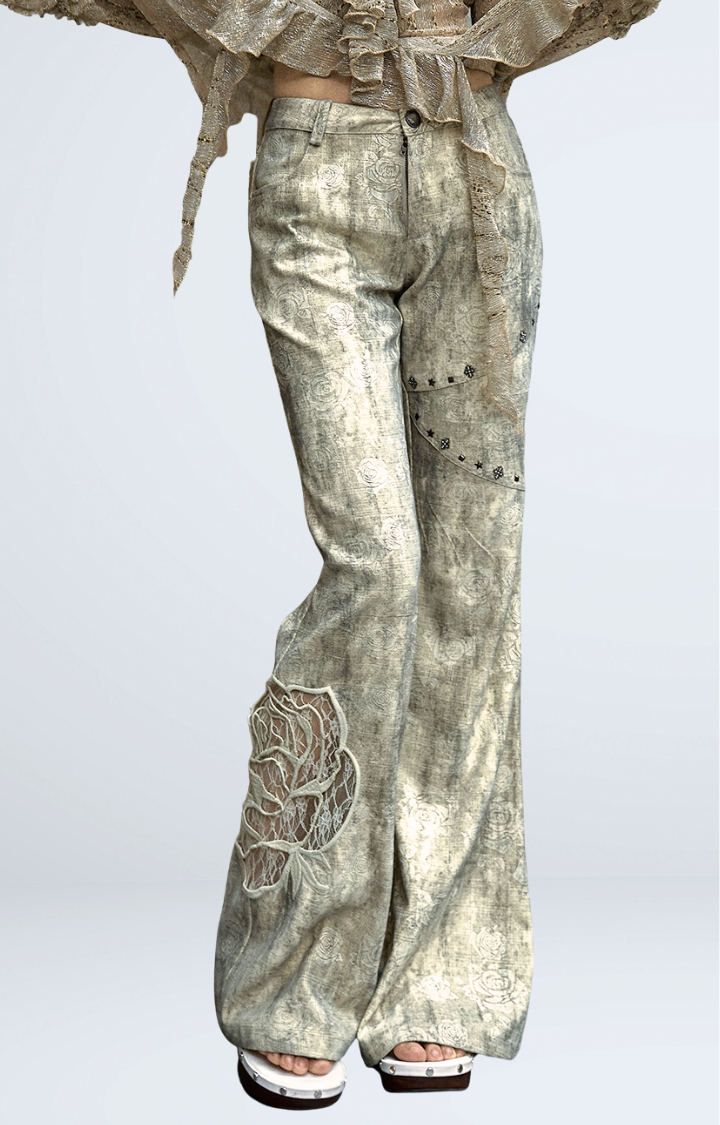 ROSE RUINS LOW-RISE FLARE PANTS IN OFF-WHITE