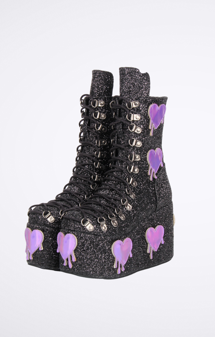 HEART DRIP GLITTER PLATFORM BOOTS - PURPLE POISON