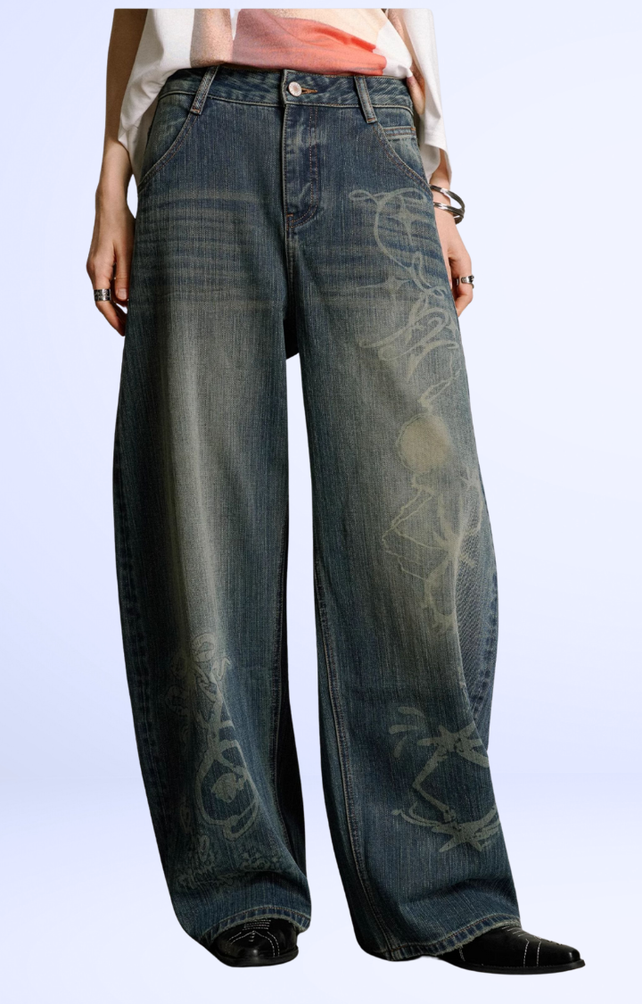 REBEL HOUR RETRO WASHED WIDE-LEG JEANS
